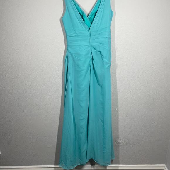 Wtoo 10 Crystal Chiffon Gown Maxi Sheath Dress Teal Mermaid Pleated Hourglass - Picture 2 of 10